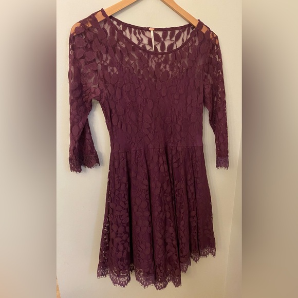 Free People Queens Love Lace Dress Plum Burgundy Medium - Picture 3 of 15